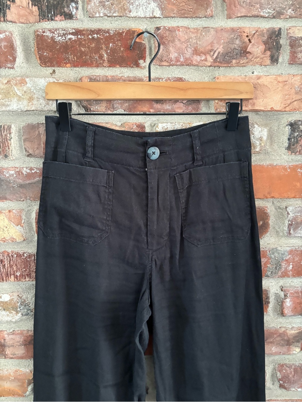Maeve Anthropologie Colette Wide Leg Crop Pants Black Linen Cotton Blend, 25 - Picture 3 of 9